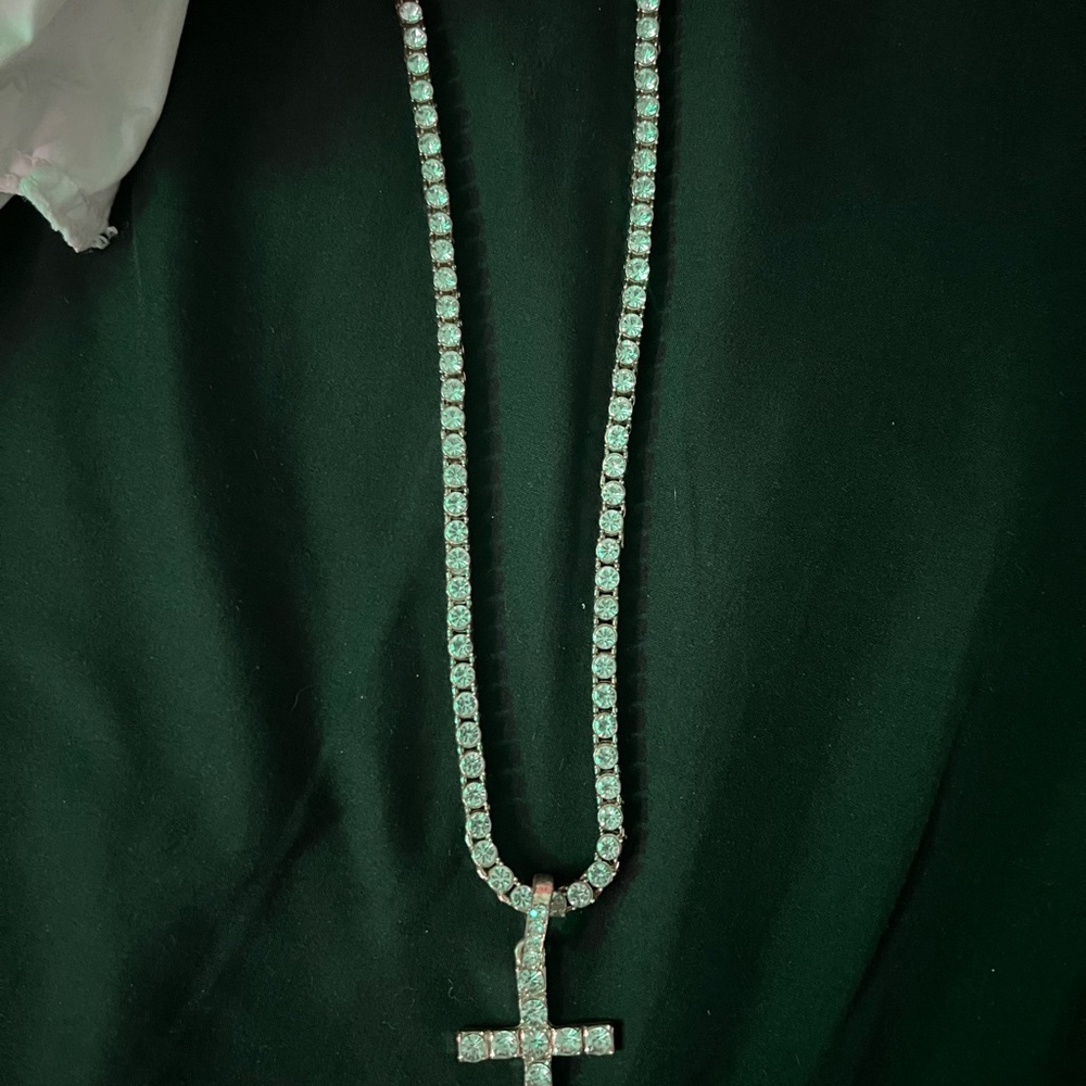 Sparkling Cross Pendant Tennis Necklace - Gold Tone
